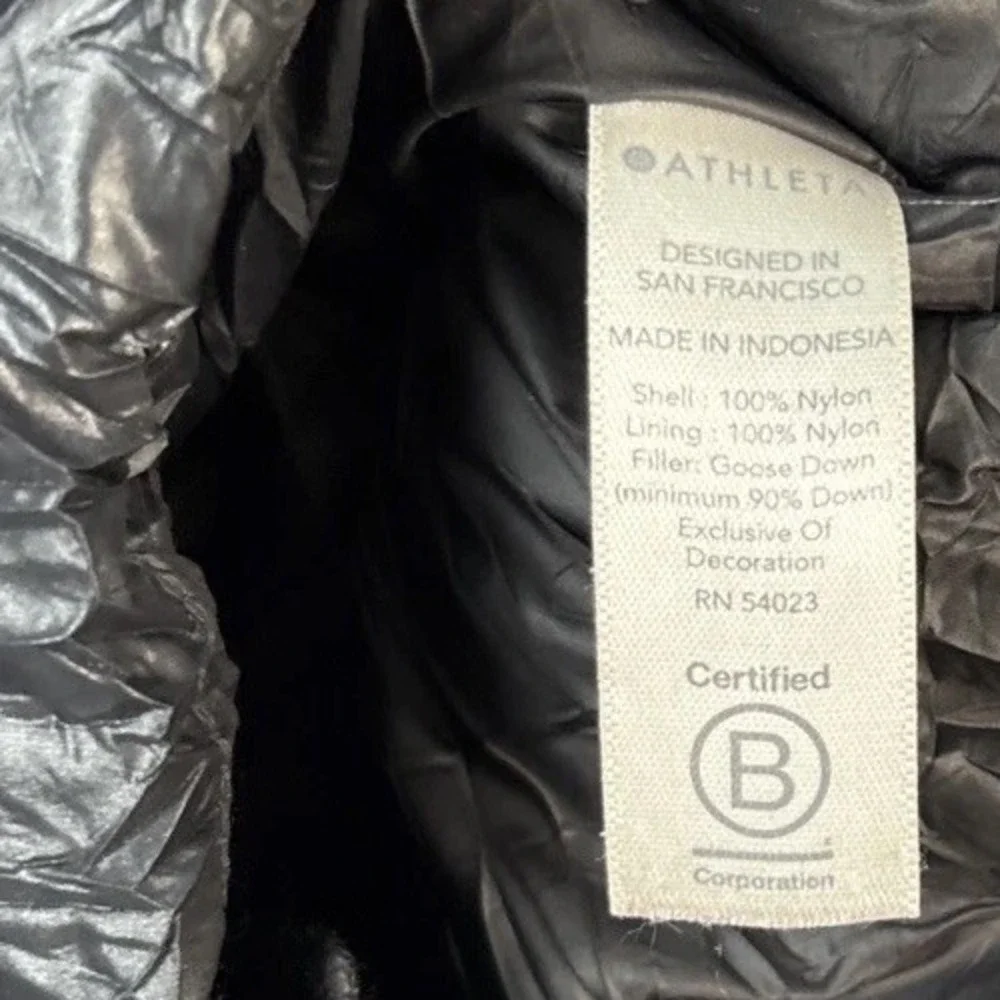Athleta Lofty Puffer Jacket‎ Womens Size MP Black Goose Down Coat Casual Zipper